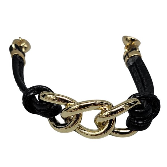 Roberto RFM Nodi Bracelet SZ 6 Gold Tone Links Leather Straps Magnetic Close - Picture 10 of 10